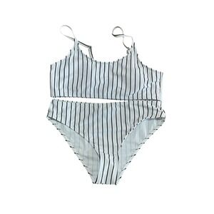 Shein Bikini Swimsuit‎ White Black Stripe Girls Size 160 (13-14Y) New